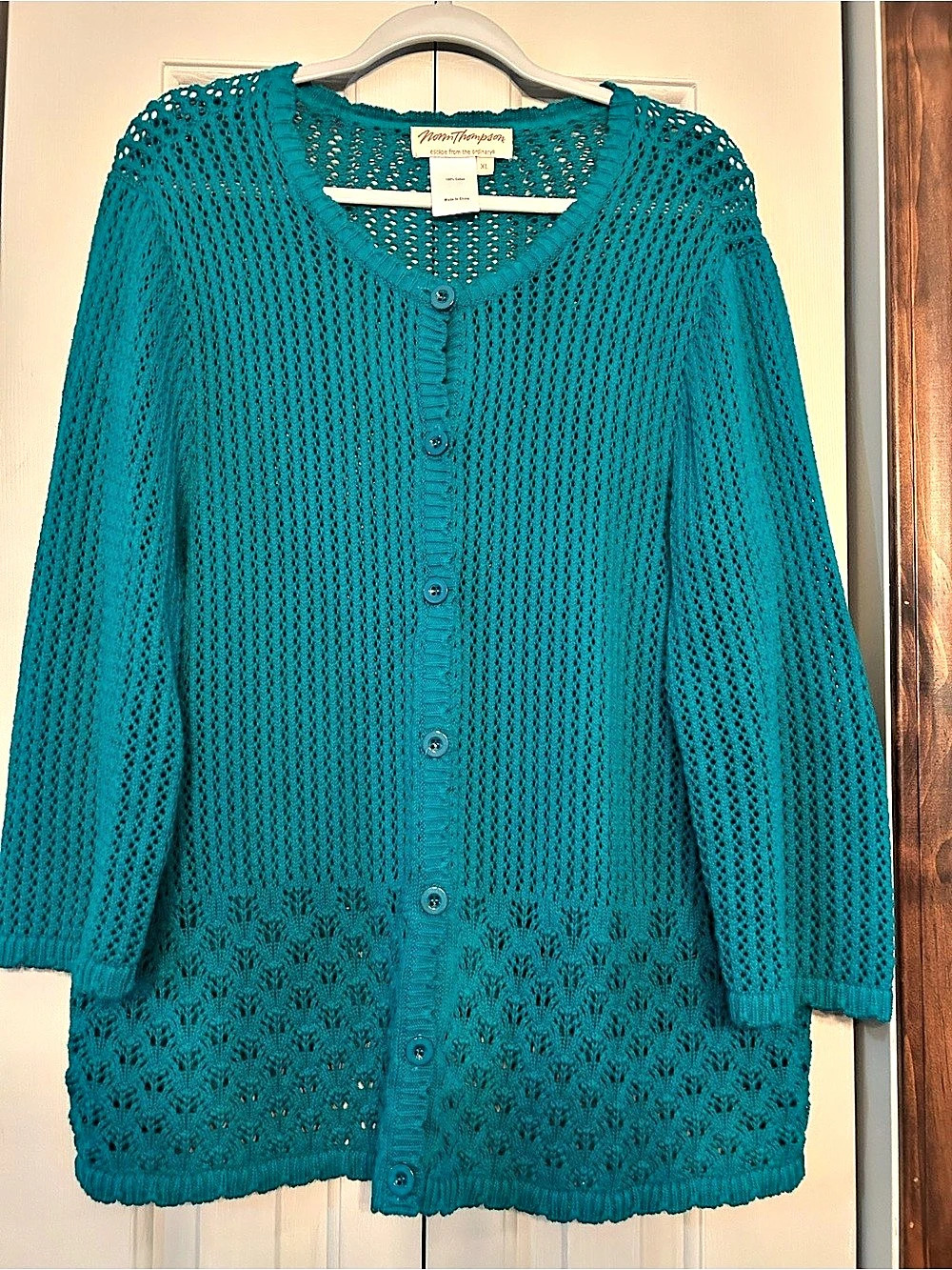 Norm Thompson Open Knit V-Neck Cardigan Blue XL NWOT